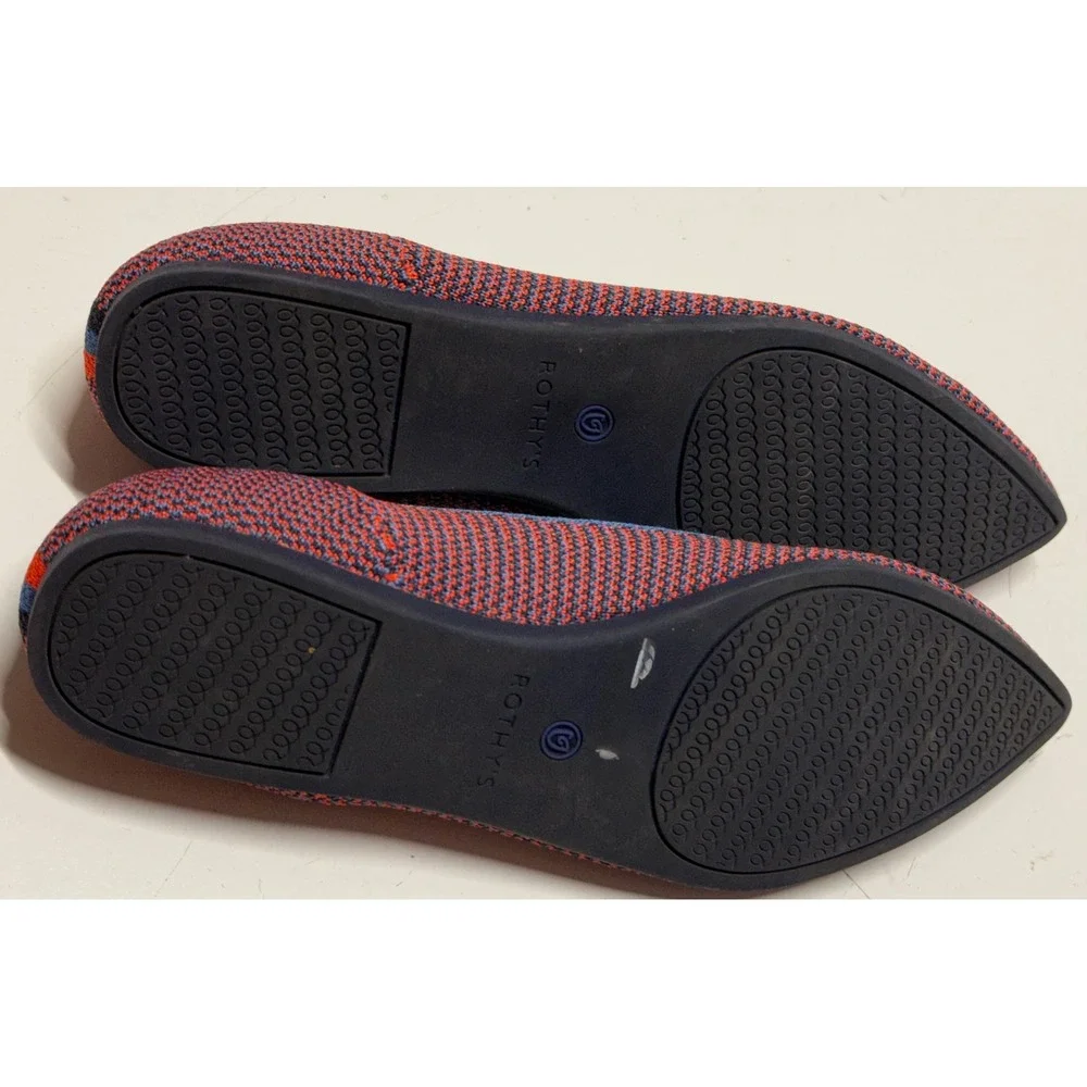 Rothys The Point‎ Flats Womens 8.5 Red Blue Pointed Toe Tangerine Triple Stitch